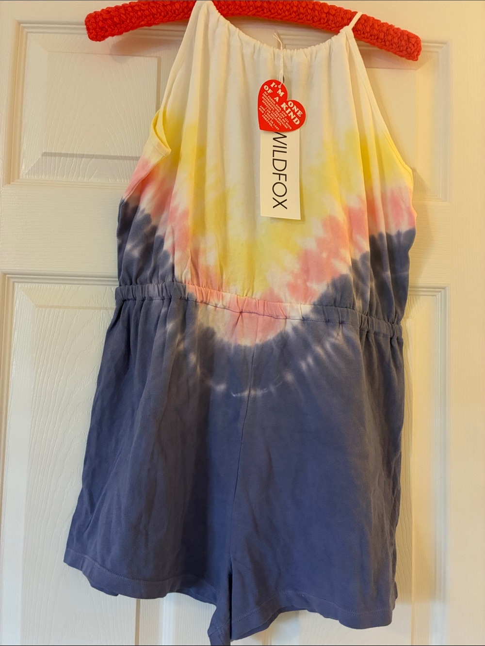 Wildfox women’s Tie-Dye Halter Romper in Yellow, Pink & Blue